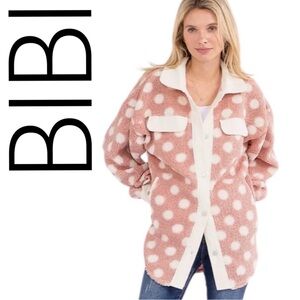 BiBi Pink and White Polka Dot Teddy Jacket